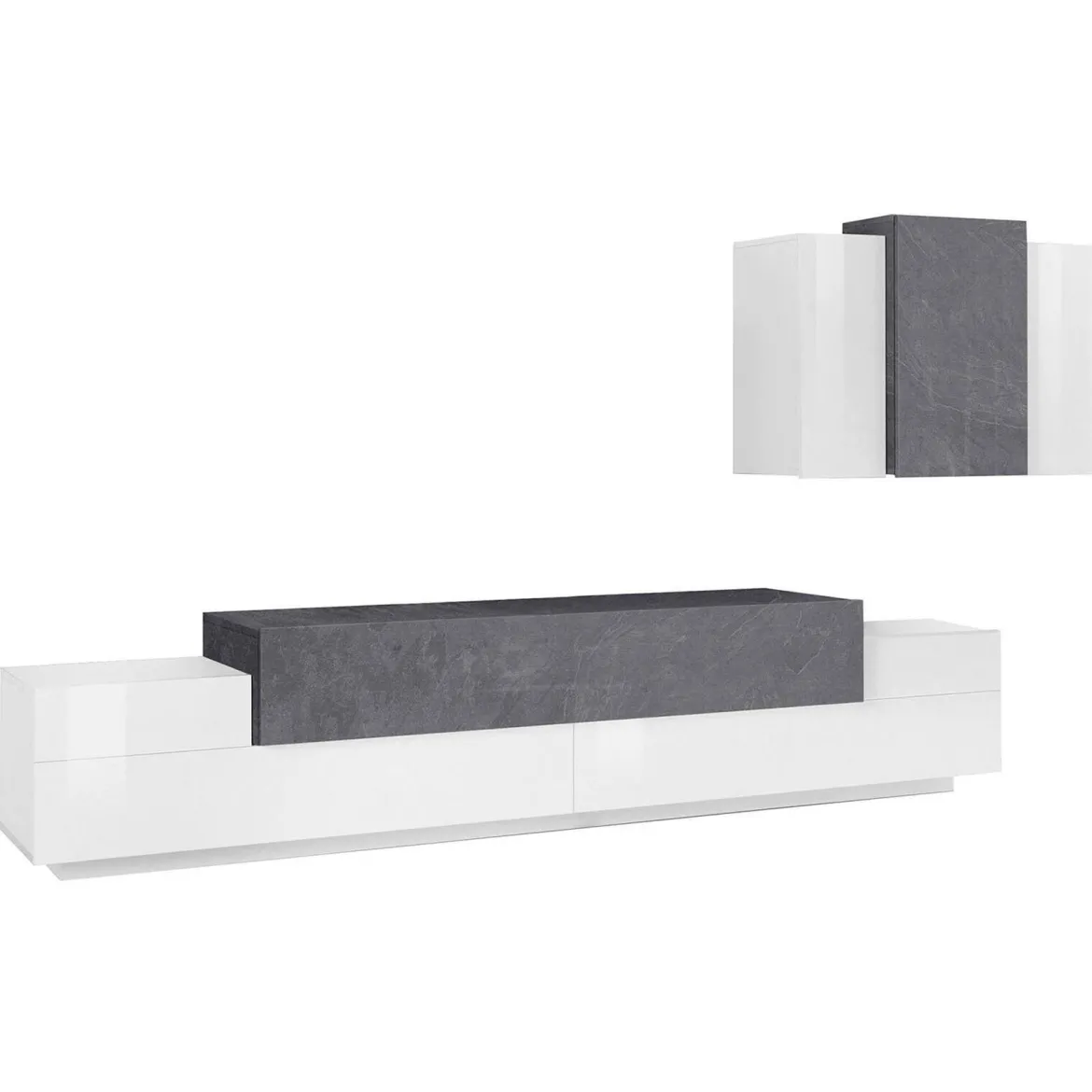 Mobile soggiorno in legno 240cm bianco lucido e ardesia - Alaskino