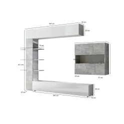 Mobile soggiorno in legno e metallo 295cm bianco lucido e cemento - Aragosta