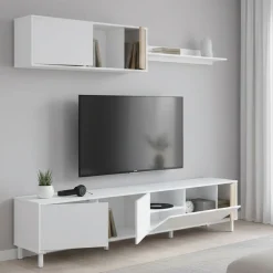 Mobile soggiorno multifunzione 200cm bianco e rovere - Banari