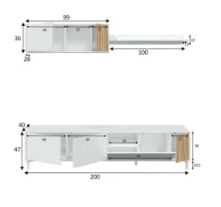 Mobile soggiorno multifunzione 200cm bianco e rovere - Banari