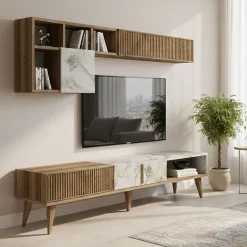 Mobile soggiorno smart 180cm noce e bianco marmo - Ostro