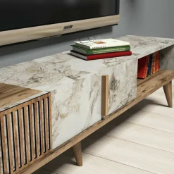 Mobile soggiorno smart 180cm noce e bianco marmo - Ostro