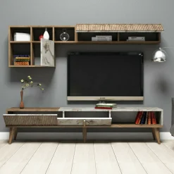 Mobile soggiorno smart 180cm noce e bianco marmo - Ostro