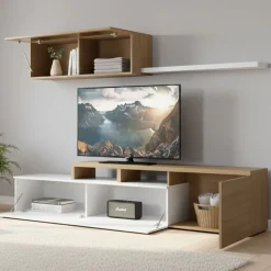 Mobile soggiorno smart 200cm rovere e bianco lucido - Amitraz