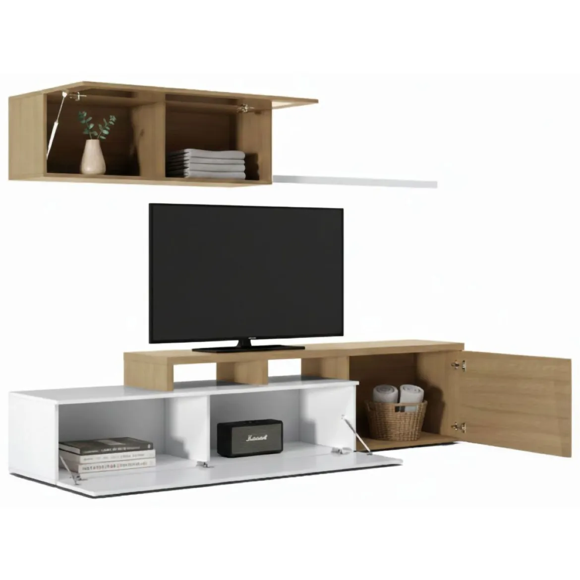 Mobile soggiorno smart 200cm rovere e bianco lucido - Amitraz
