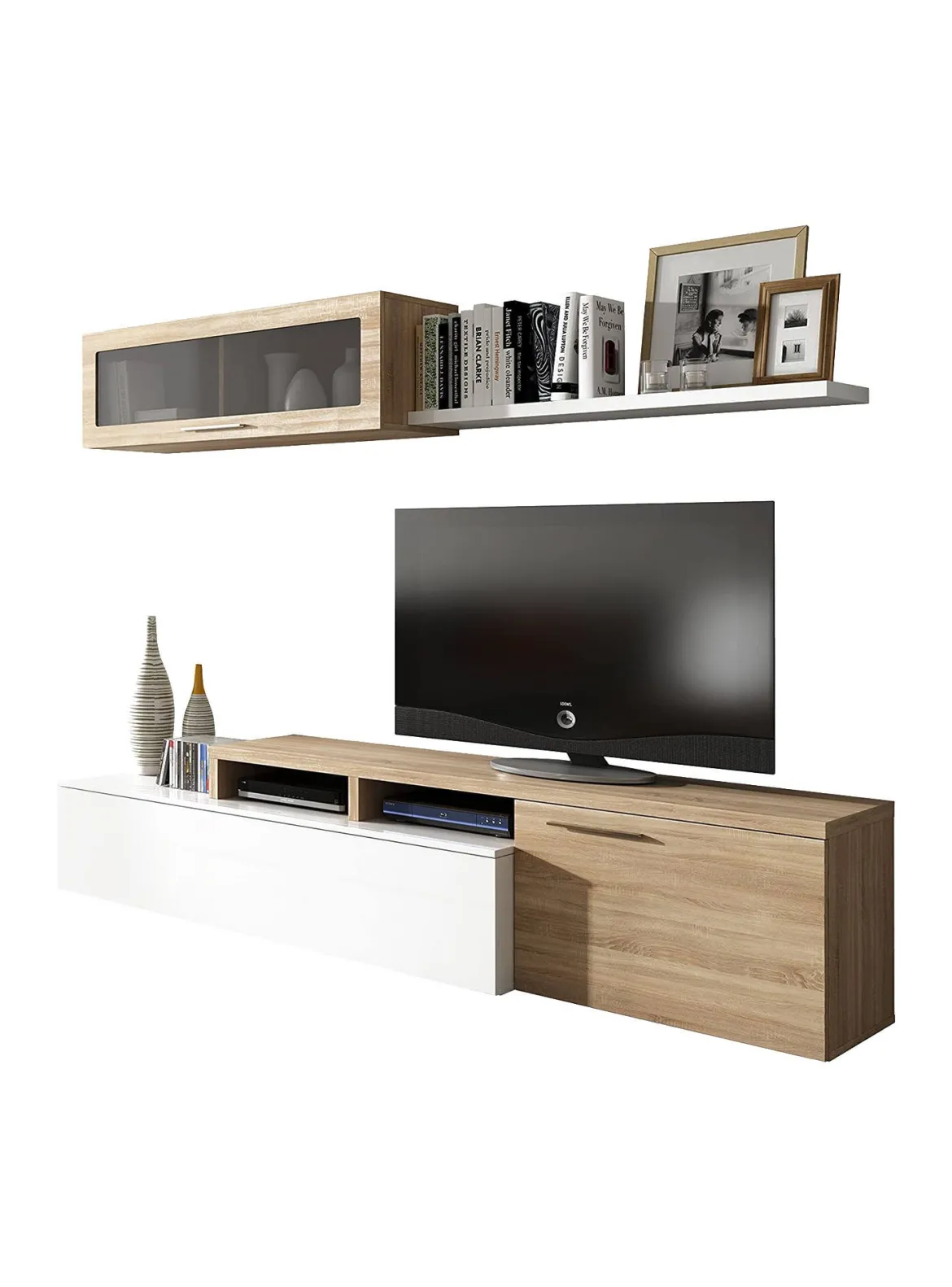Mobile soggiorno smart 200cm rovere e bianco lucido - Amitraz