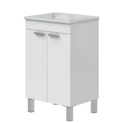 Mobile Sottolavabo Bianco Lucido 2 Ante Apertura Battente 50x39x80h cm, Piedini Alluminio - Tuglie