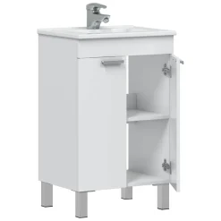Mobile Sottolavabo Bianco Lucido 2 Ante Apertura Battente 50x39x80h cm, Piedini Alluminio - Tuglie