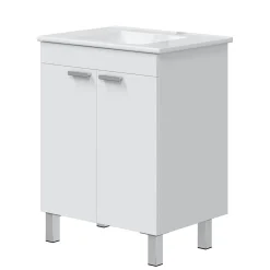 Mobile Sottolavabo Bianco Lucido 2 Ante Apertura Battente 70x45x80h cm, Piedini Alluminio - Cariati