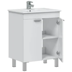Mobile Sottolavabo Bianco Lucido 2 Ante Apertura Battente 70x45x80h cm, Piedini Alluminio - Cariati