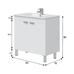 Mobile Sottolavabo Bianco Lucido 2 Ante Apertura Battente 80x45x80h cm, Piedini Alluminio - Massiola
