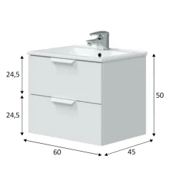 Mobile sottolavabo 2 cassetti 60x45x50h cm bianco lucido - Arzano