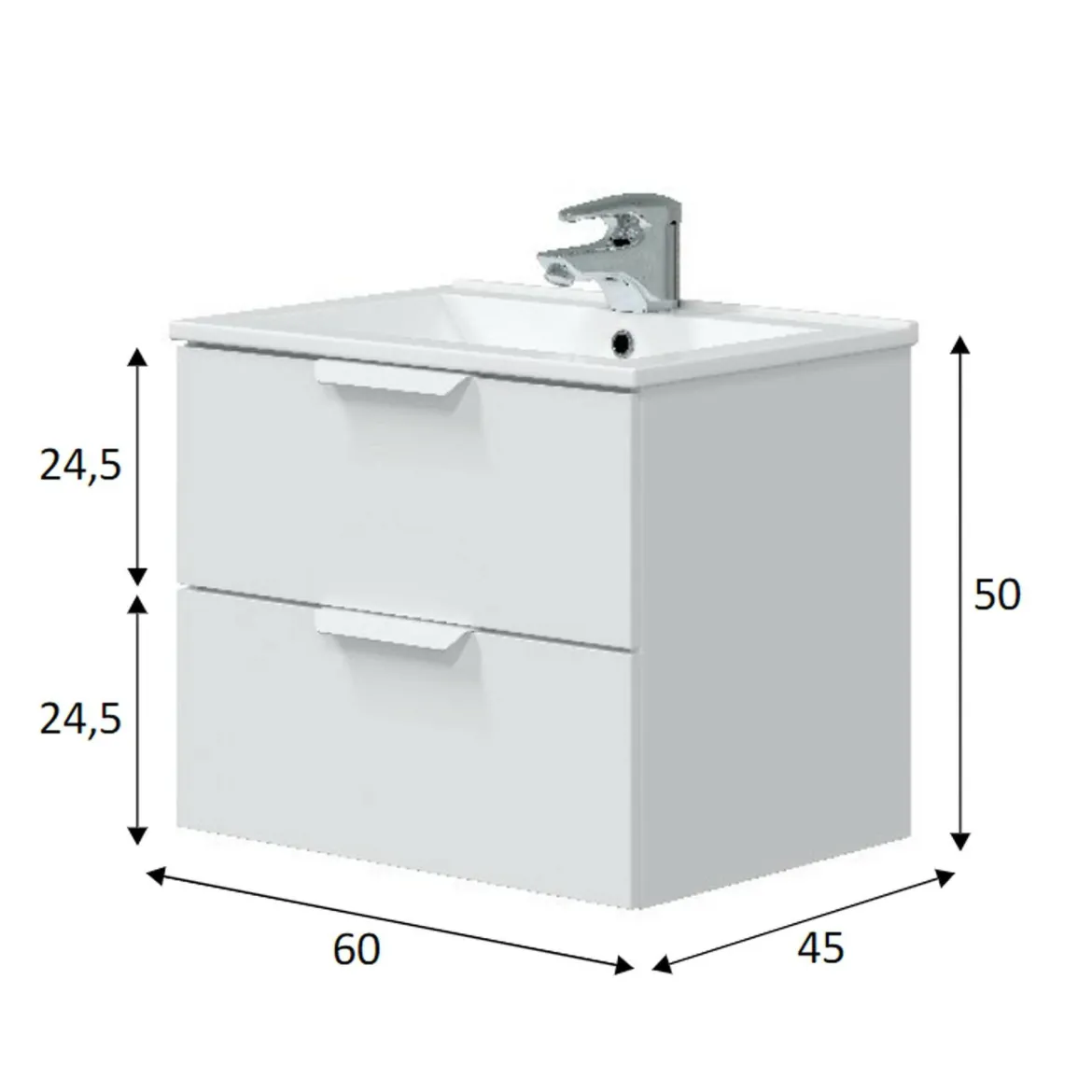 Mobile sottolavabo 2 cassetti 60x45x50h cm bianco lucido - Arzano