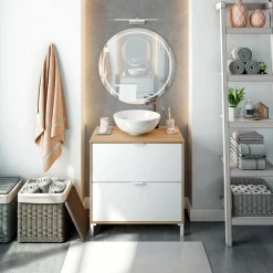 Mobile sottolavabo 2 cassetti 79x46x79h cm rovere nodi e bianco lucido - Bellegra
