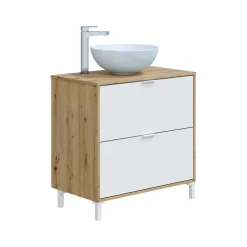 Mobile sottolavabo 2 cassetti 79x46x79h cm rovere nodi e bianco lucido - Bellegra