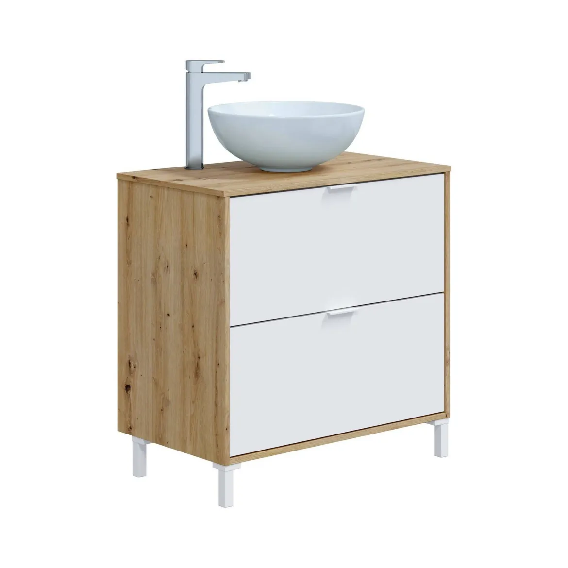 Mobile sottolavabo 2 cassetti 79x46x79h cm rovere nodi e bianco lucido - Bellegra