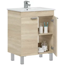 Mobile Sottolavabo Marrone Rovere 2 Ante Apertura Battente 60x45x80h cm, Piedini Alluminio - Polino