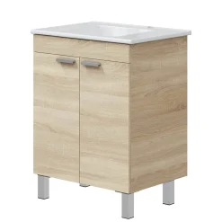 Mobile Sottolavabo Marrone Rovere 2 Ante Apertura Battente 70x45x80h cm, Piedini Alluminio - Cariati