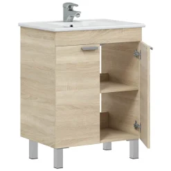 Mobile Sottolavabo Marrone Rovere 2 Ante Apertura Battente 70x45x80h cm, Piedini Alluminio - Cariati