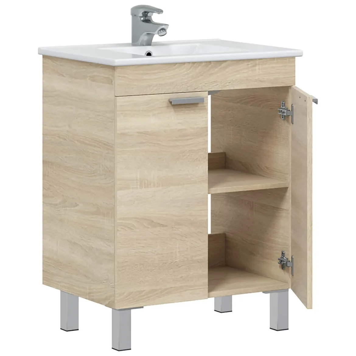 Mobile Sottolavabo Marrone Rovere 2 Ante Apertura Battente 70x45x80h cm, Piedini Alluminio - Cariati