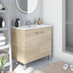 Mobile Sottolavabo Marrone Rovere 2 Ante Apertura Battente 80x45x80h cm, Piedini Alluminio - Massiola