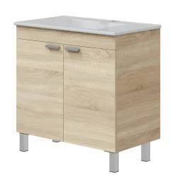 Mobile Sottolavabo Marrone Rovere Grigio Nero Antracite 3 Cassetti Soft Close 60x45x86h cm, Apertura Scorrevole - Sozop