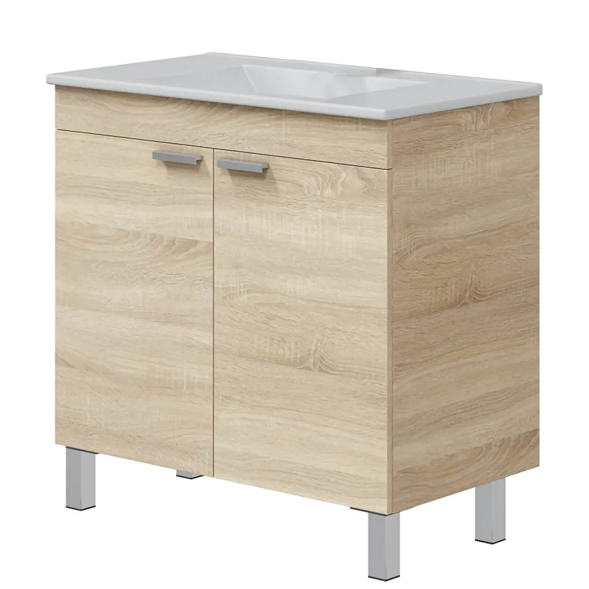 Mobile Sottolavabo Marrone Rovere Grigio Nero Antracite 3 Cassetti Soft Close 60x45x86h cm, Apertura Scorrevole - Sozop