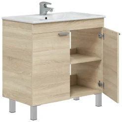 Mobile Sottolavabo Marrone Rovere Grigio Nero Antracite 3 Cassetti Soft Close 60x45x86h cm, Apertura Scorrevole - Sozop