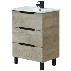 Mobile Sottolavabo Marrone Rovere Grigio Nero Antracite 3 Cassetti Soft Close 60x45x86h cm, Apertura Scorrevole - Sozop