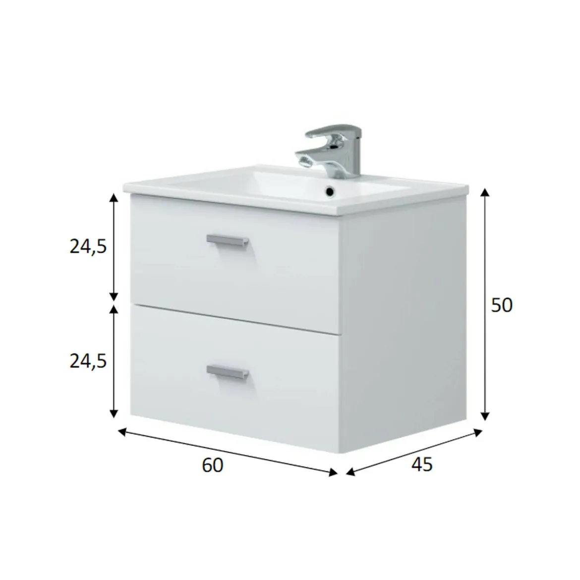 Mobile sottolavabo moderno 2 cassetti 60x45x50h cm bianco lucido - Doksuri