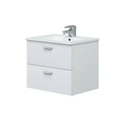 Mobile sottolavabo moderno 2 cassetti 60x45x50h cm bianco lucido - Doksuri