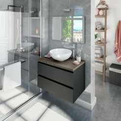 Mobile Sottolavabo Nero Antracite Marrone Noce Specchio Incluso 2 Cassetti 78.5x46x53h cm, Ante - Alakdan