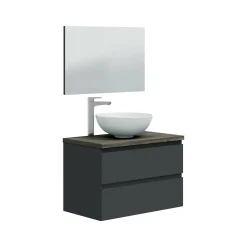 Mobile Sottolavabo Nero Antracite Marrone Noce Specchio Incluso 2 Cassetti 78.5x46x53h cm, Ante - Alakdan