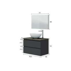 Mobile Sottolavabo Nero Antracite Marrone Noce Specchio Incluso 2 Cassetti 78.5x46x53h cm, Ante - Alakdan