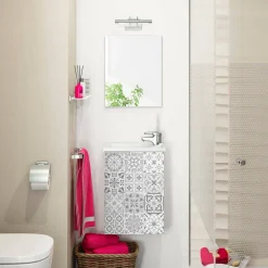 Mobile sottolavabo sospeso con specchio 40x58x22h cm bianco lucido e cemento - Akamaru