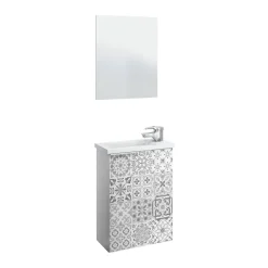 Mobile sottolavabo sospeso con specchio 40x58x22h cm bianco lucido e cemento - Akamaru