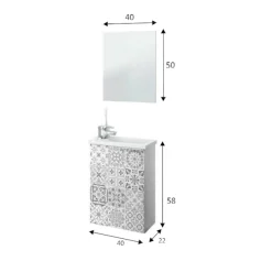 Mobile sottolavabo sospeso con specchio 40x58x22h cm bianco lucido e cemento - Akamaru