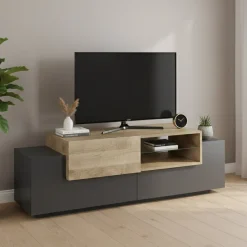 Mobile TV antracite e acero 160x45x51h cm 3 ante - Andris