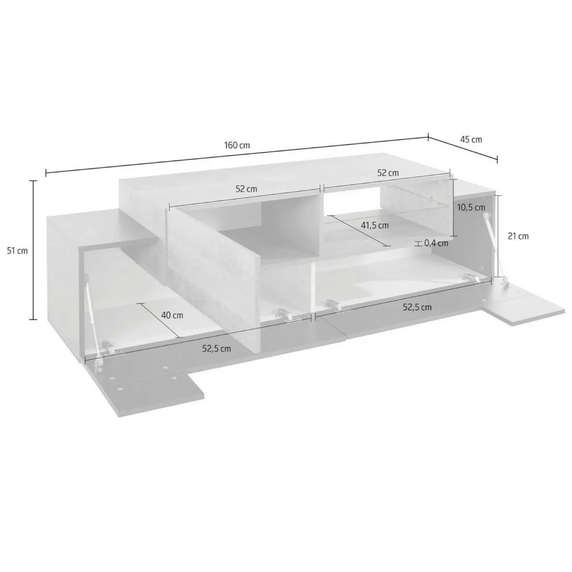 Mobile TV antracite e acero 160x45x51h cm 3 ante - Andris