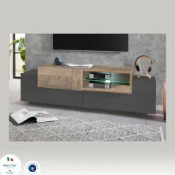 Mobile TV antracite e acero 160x45x51h cm 3 ante - Andris