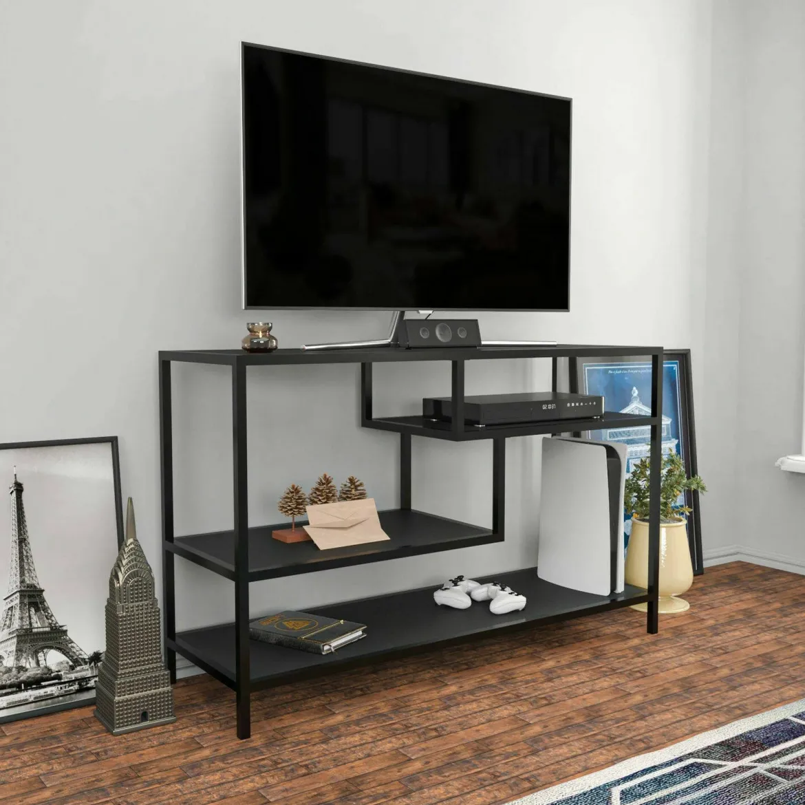 Mobile TV antracite e nero 120x39x75h cm in legno - Ivette