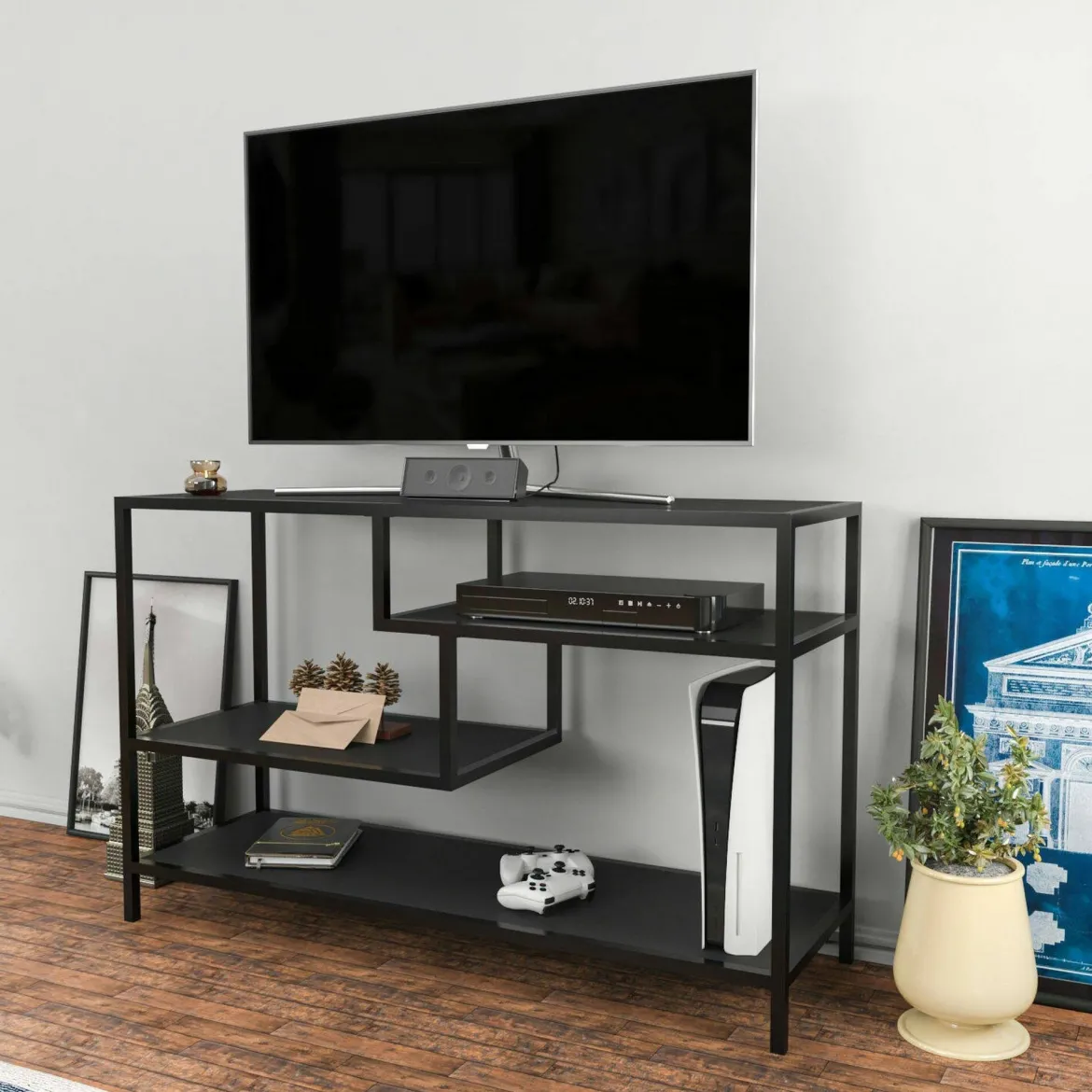 Mobile TV antracite e nero 120x39x75h cm in legno - Ivette