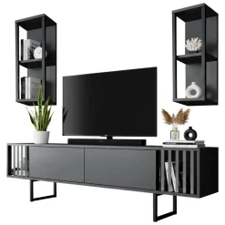 Mobile TV antracite e nero 180x30x48h cm modulabile - Iva
