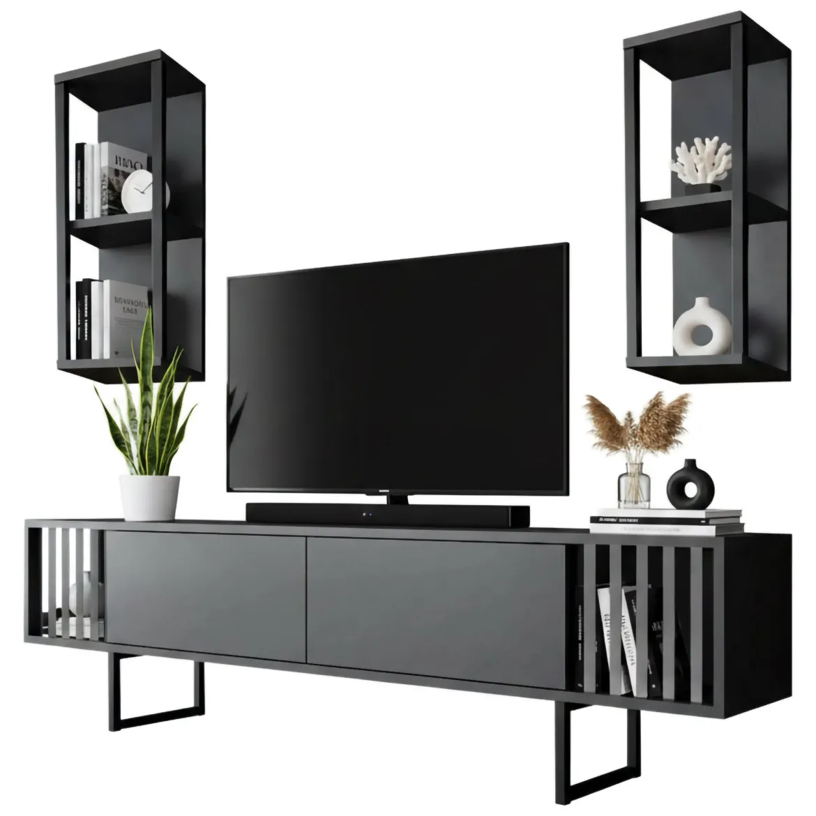 Mobile TV antracite e nero 180x30x48h cm modulabile - Iva