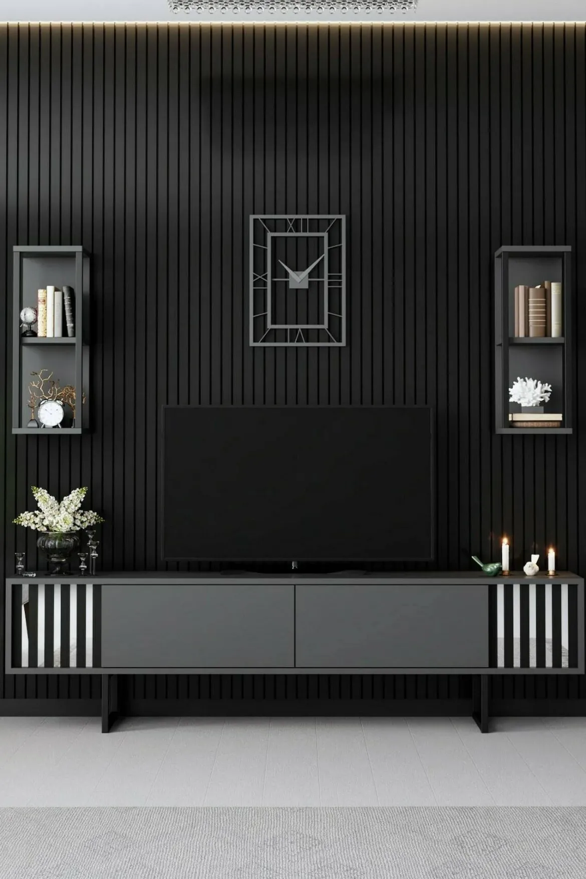 Mobile TV antracite e nero 180x30x48h cm modulabile - Iva