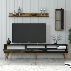 Mobile TV antracite e noce 180x45x35h cm 3 ante - Upana