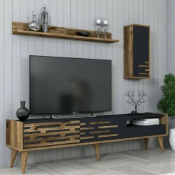 Mobile TV antracite e noce 180x45x35h cm 3 ante - Upana