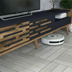 Mobile TV antracite e noce 180x45x35h cm 3 ante - Upana