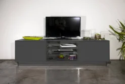 Mobile TV antracite lucido 220x41x46h cm 4 ante e 1 cassetto - Ajuly