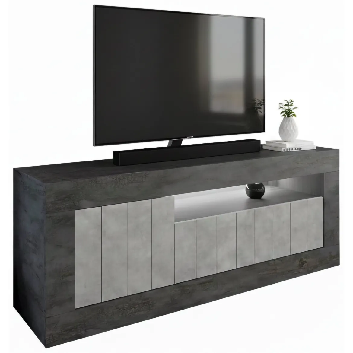 Mobile TV ardesia e cemento 138x42x56h cm 3 ante - Iole